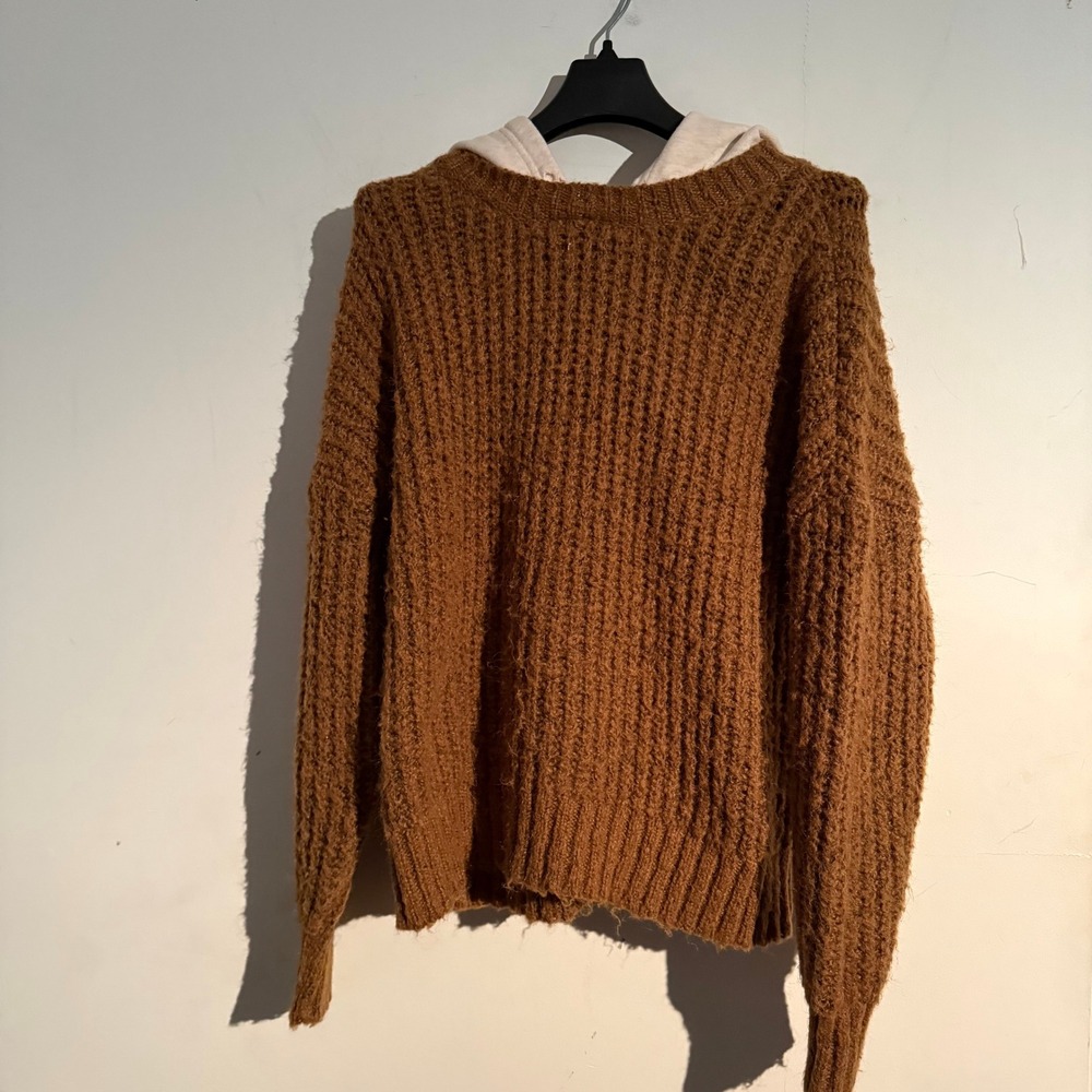 Offline By Aerie XS Chunky Knit Hooded Ribbed Sweater Relaxed Fit